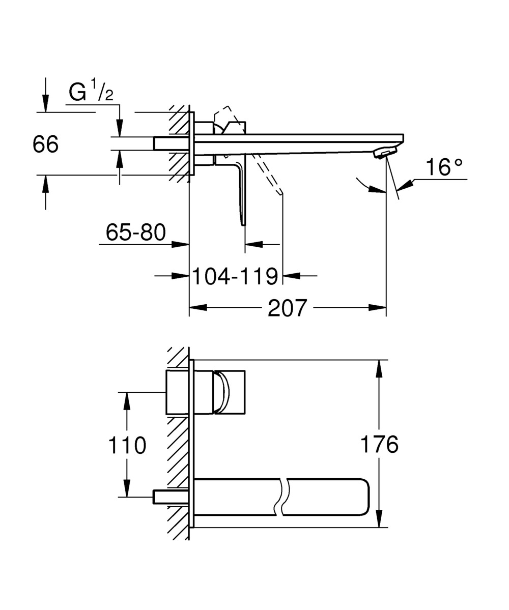GROHE Lineare Wall Basin Mixer Trim 207mm Spout