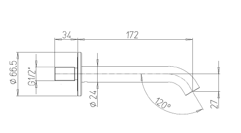 Paini Cox O2 170mm Wall Basin Spout Only